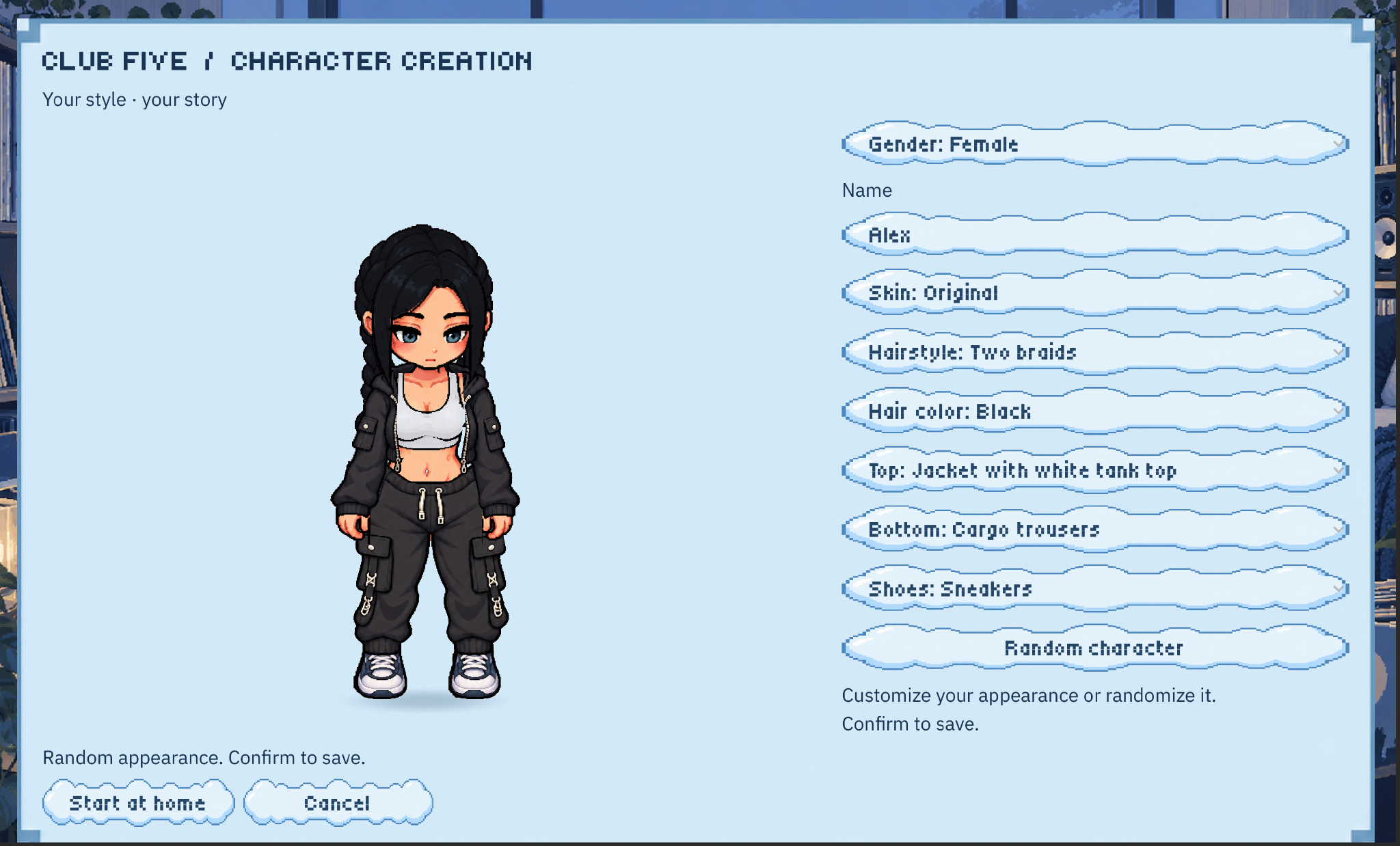Actual Club Five character editor screenshot